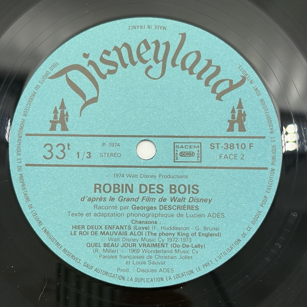 Walt Disney Robin Des Bois LP 1974 French Disneyland Records ST-3810 F VG+ - Picture 11 of 16